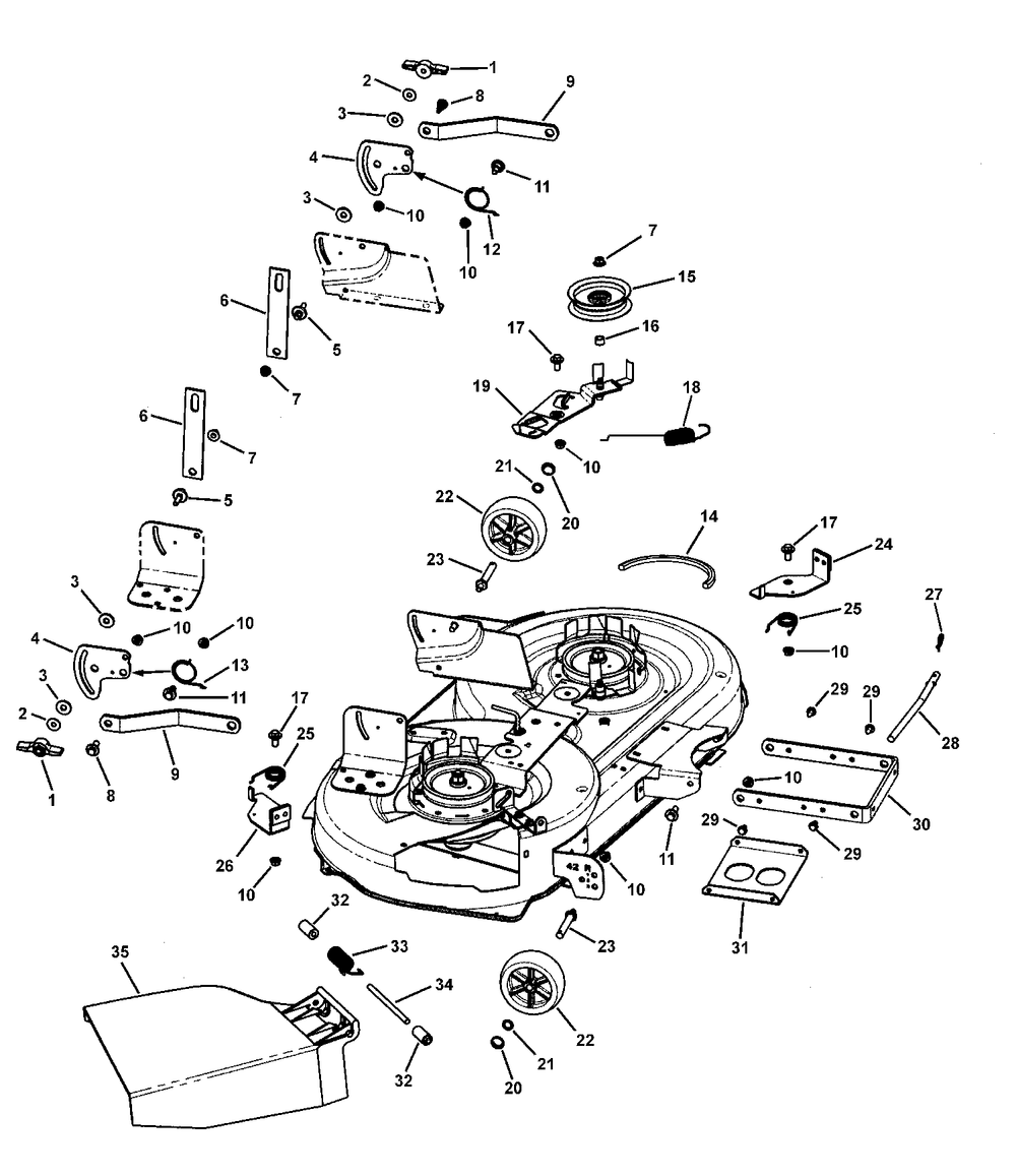 42" Mower Deck Group Diagram and Parts List for 7800370-FLT185420 2008 Briggs and Stratton Lawn Tractor